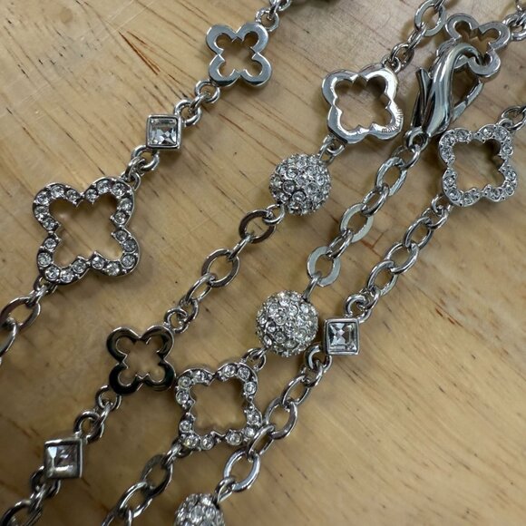 Silver-Tone Long Necklace With Spade-Style Charms & Crystal Accents 32-Inch Chai - Picture 10 of 11